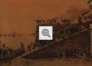 O quadro de Debret retrata o embarque da Família Real de volta a Portugal em abril de 1821.